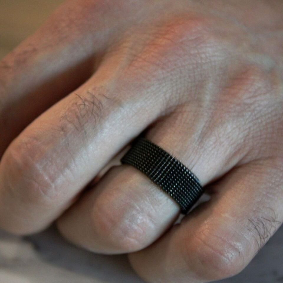 Siyah Hasır Örgü Çelik Erkek Yüzük