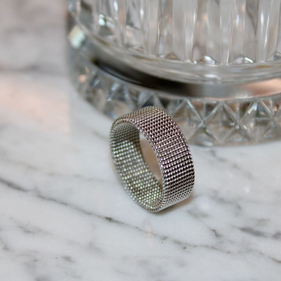 Metalik Renk Hasır Çelik Erkek Yüzük