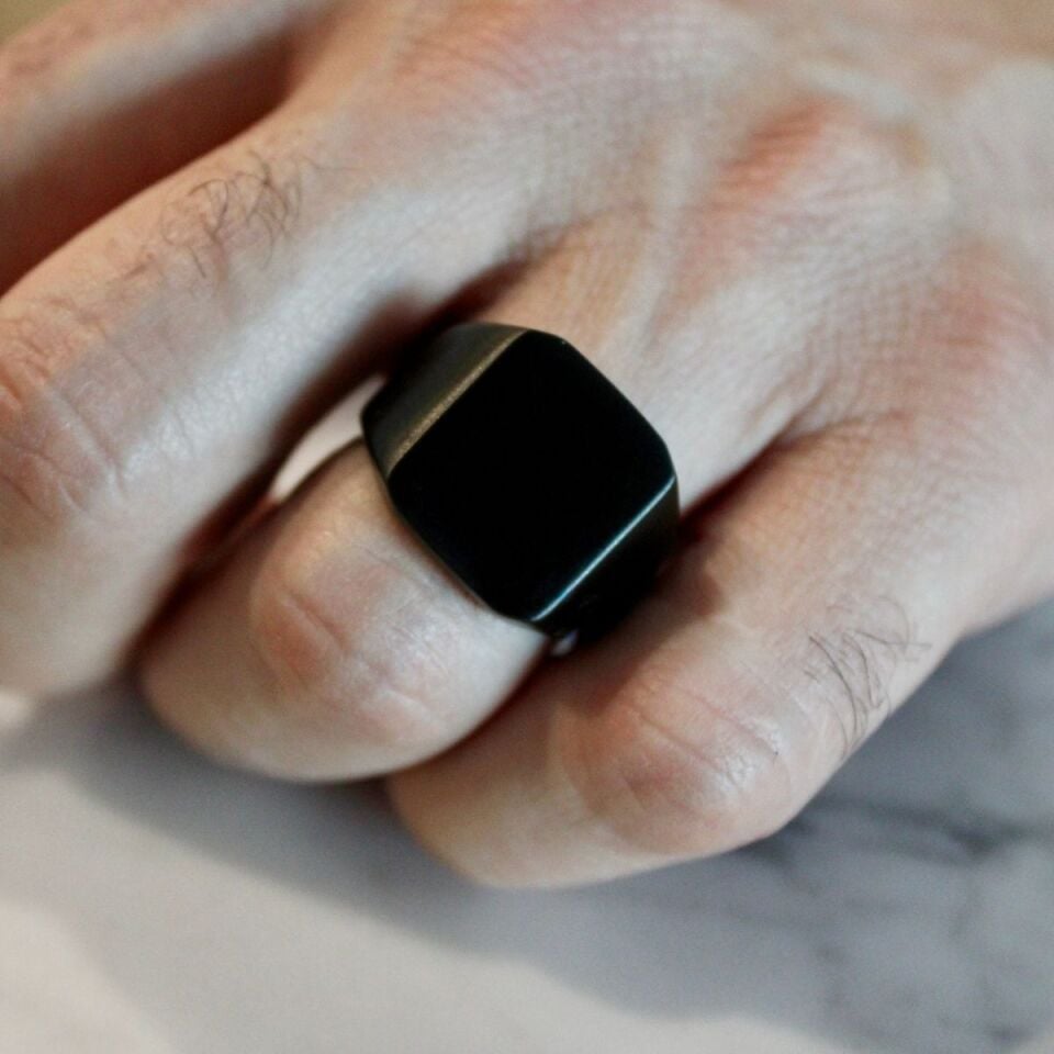 Mat Siyah Silme Çelik Erkek Yüzük