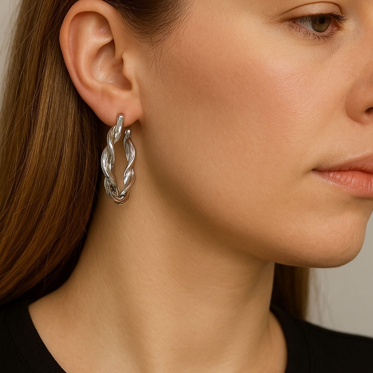 Örgü Gümüş Renk Çelik Kadın Küpe